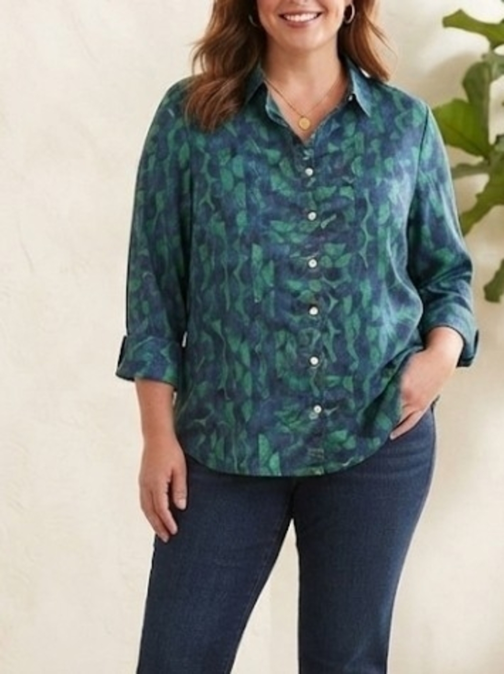 Chico's Blue-Green Printed Button-Down Shirt